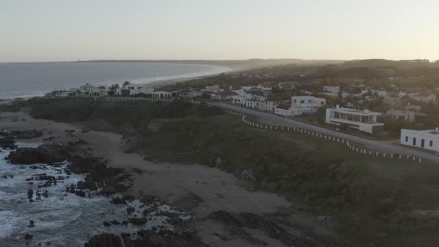 Drone over seaside town
