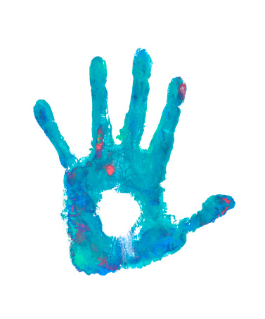 handprint in green paint, on a white background.