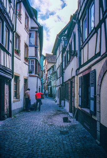 1990 old Positive Film scanned, the street view of Butcher's Lane, Neustadt, Neustadt an der Weinstraße, Germany.