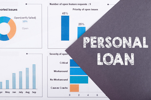PERSONAL LOAN text on gray paper on chart