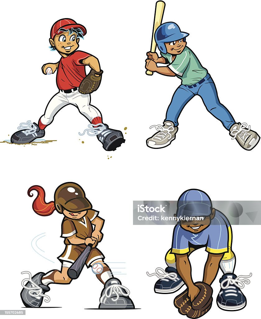 Jovens jogadores da Liga de beisebol - Vetor de Softball royalty-free