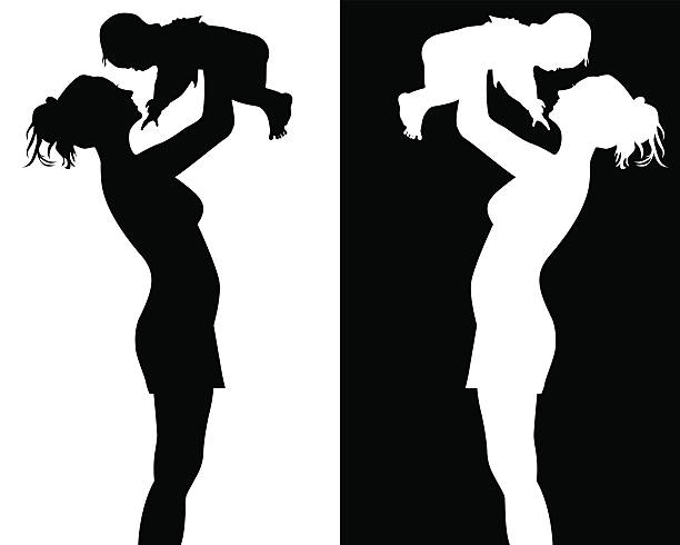 силуэты матери и ребенка - silhouette mother baby computer graphic stock illustrations