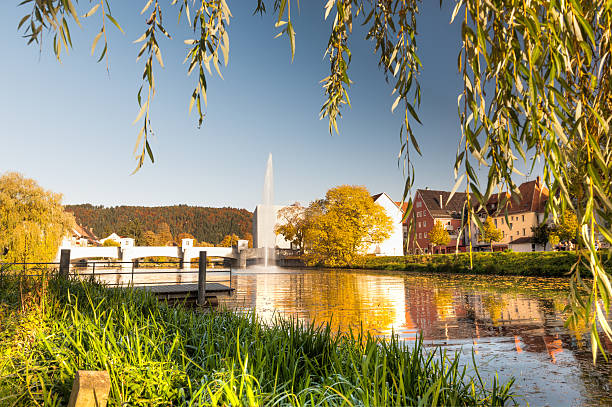 Colourful afternoon in Tuttlingen, Germany, You can see the river Donau and the most important bridge in the area town which connect the middle of the town with the bound, Nikon D3