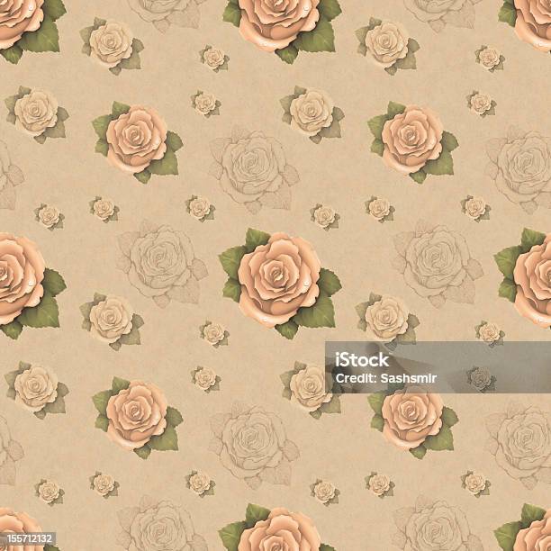 Vintage Seamless Pattern With Rose Иллюстрация — стоковая векторная графика и другие изображения на тему Арт-деко - Арт-деко, Роза, Узор