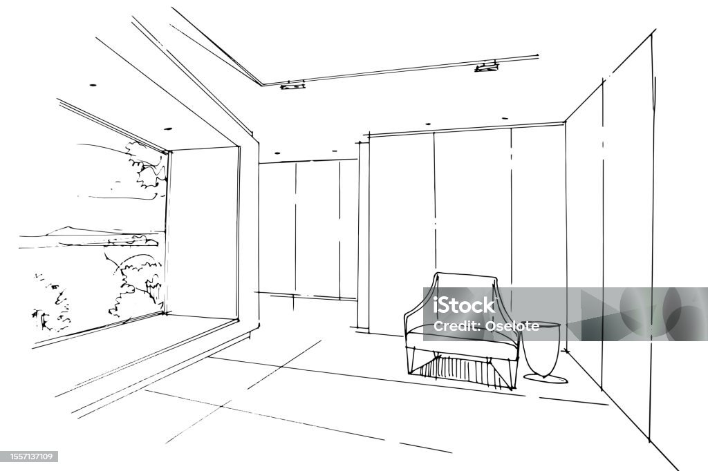 Living Room Line Drawinga Line Drawing Using Interior Architecture ...