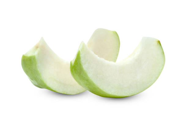 istock Green Guava fruit slice isolated on white background ,include clipping path 1557152766