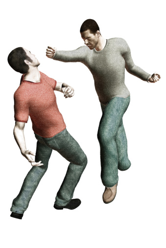 3D stylized sketchs of two men fighting.
