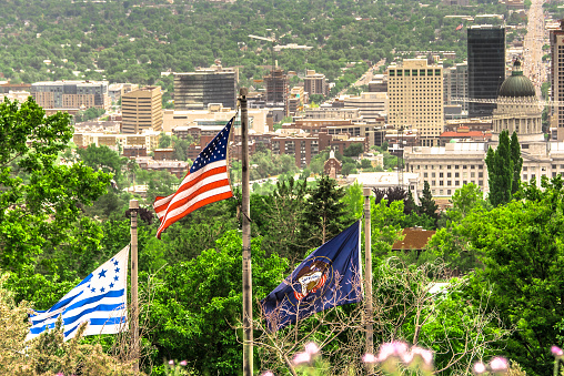 Flag of United states, Flag of the State of Utah, Flag of the State of Deseret.
