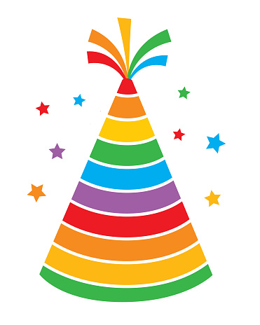 Vector illustration of a cute colorful striped party hat on a white background.