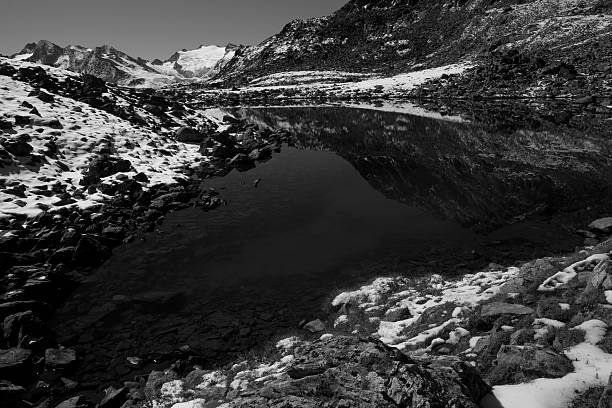 istock Snow mountain and lake in black-white, Austria 155724785
