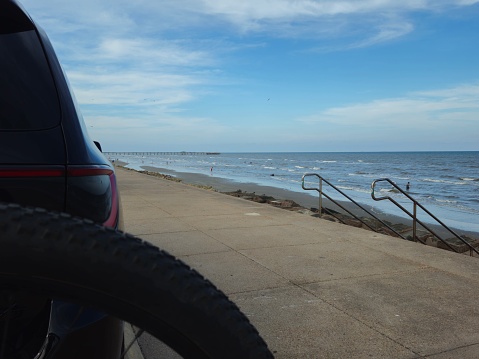Bike On Vehicle Parked On Galveston Seawall