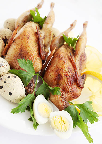 baked quail with greens