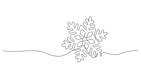 snowflake continuous line drawing in silhouette linear shape christmas and winter concept vector illustration