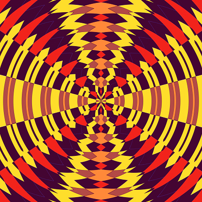 Ethnic abstract background with geometrical shapes in vibrant colors shaping a circular pattern