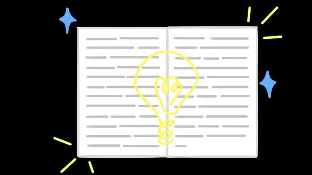 A hand drawn animated book open up and the creative and inspired ideas come up. Book have a lightbulb in the middle when its open. Perfect for original projects and business.