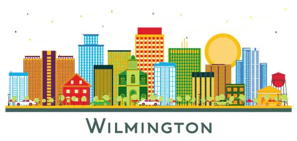 Vector illustration of Wilmington Delaware City Skyline with Color Buildings Isolated on White.