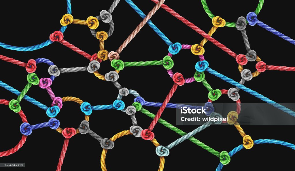 Connected Networks Connected Networks and diverse group of ropes interconnected as a united collective as a metaphor for economic networking. Strength Stock Photo