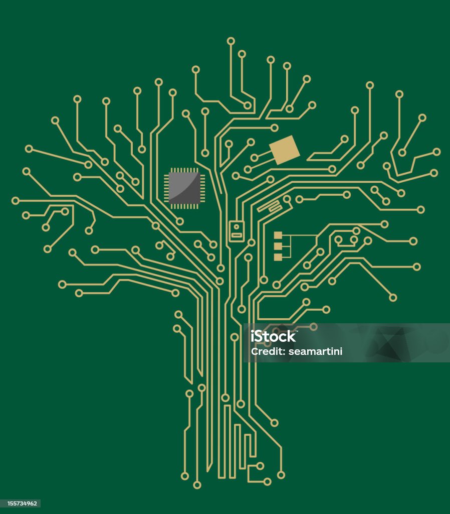 Motherboard tree Motherboard tree on green background for technology concept design Abstract stock vector