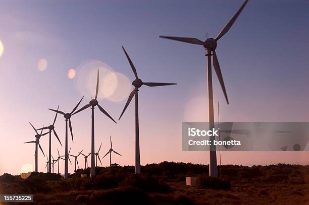Wind Turbines Silhouette Stock Photo - Download Image Now - Agriculture, Autumn, Barley