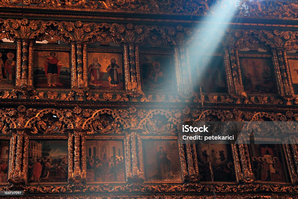 Lightbeam in a Church Patriarchate of Constantinople in Balat, Istanbul. Architectural Column Stock Photo