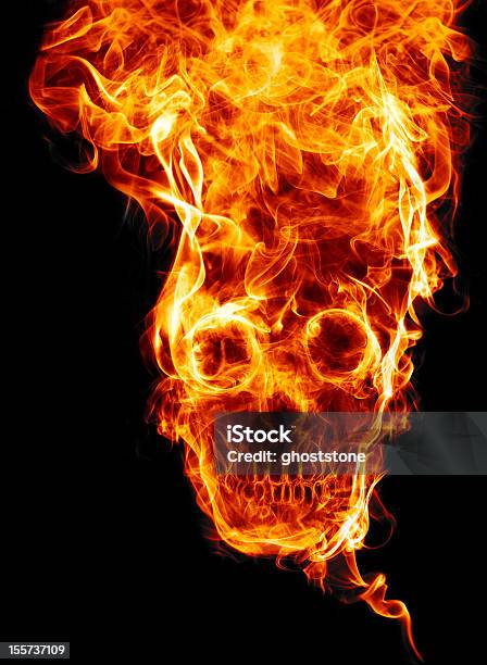 Skull Of Fire Stock Photo - Download Image Now - Fire - Natural Phenomenon, Flame, Black Background