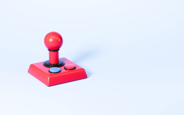 istock Cartoon game control stick in the blue background, 3d rendering. 1557383524