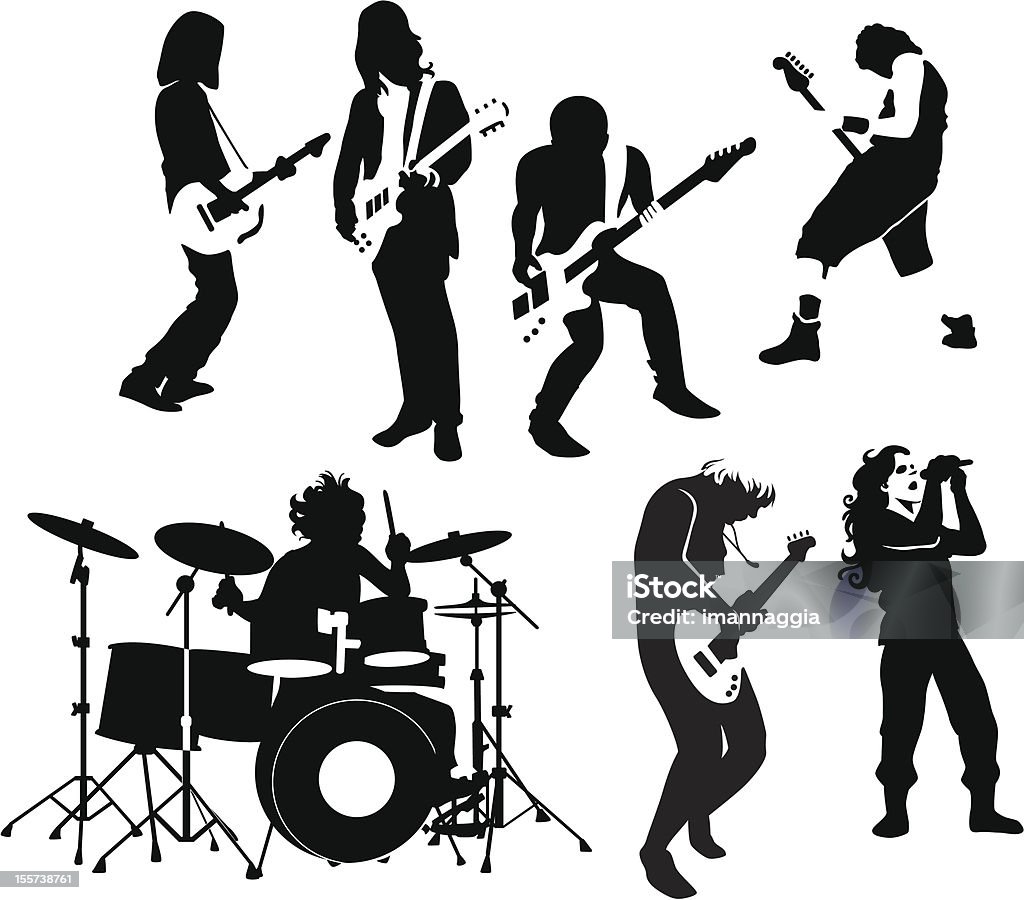 rock and roll musicians silhouette of rock and roll musicians In Silhouette stock vector