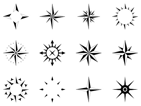 Useable for marine or nautical navigation and geographic maps.
Abstract variations. Navigation Symbol.