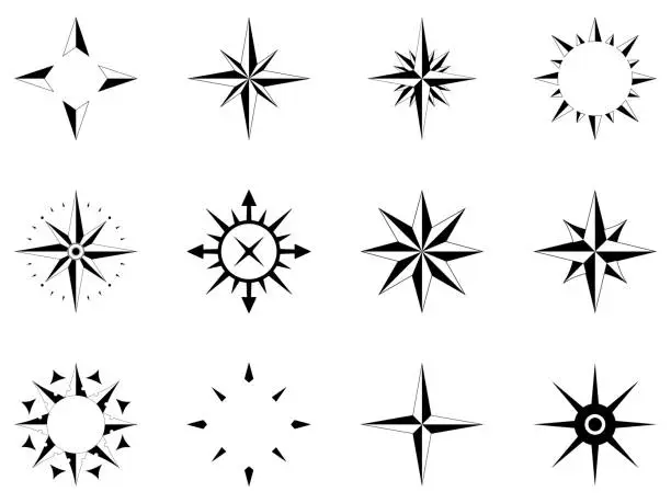 Vector illustration of Compass rose vector set. Isolated background.