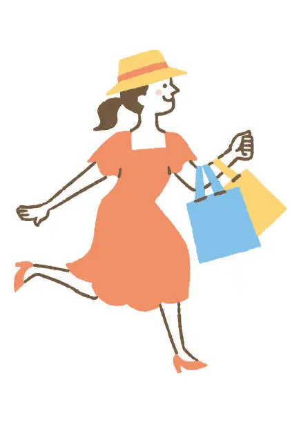 Vector illustration of A woman who is happy to buy what she wants_color