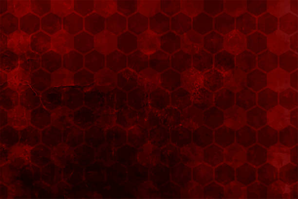 istock Bright vibrant dark red maroon coloured grunge textured horizontal festive Christmas vector backgrounds with rustic honeycomb pattern of small hexagons all over some filled solid and others outlined 1557395695
