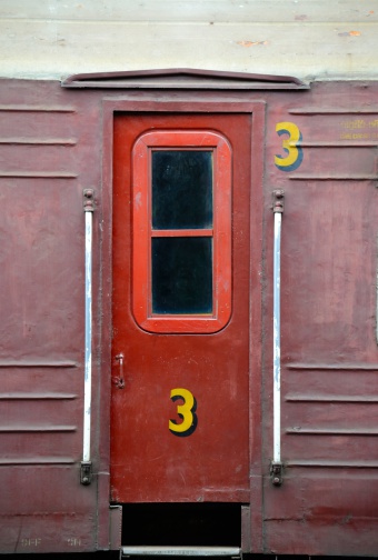 The door of an old Sri Lankan train in Kandy