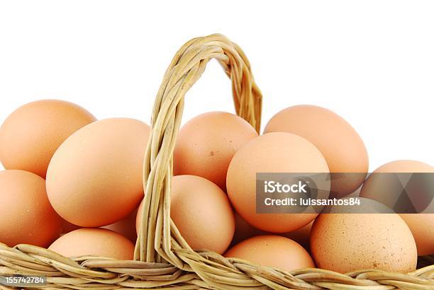 Huevos En Una Cesta De Mimbre Foto de stock y más banco de imágenes de Don't Put All Your Eggs In One Basket - Refrán ingles - Don't Put All Your Eggs In One Basket - Refrán ingles, Alimento, Blanco - Color