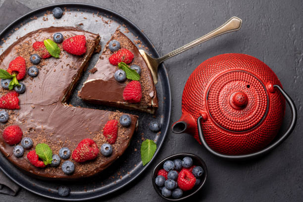 istock Chocolate cake dessert with fresh berries 1557428659