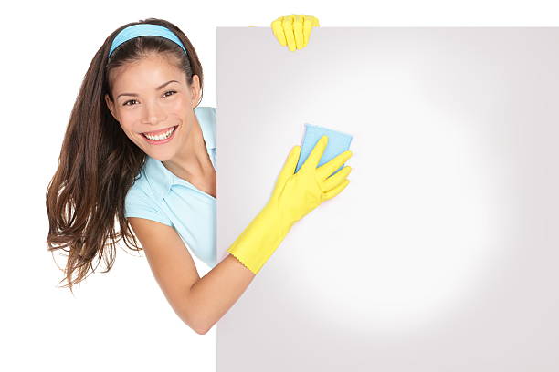 istock Cleaning woman sign 155745411