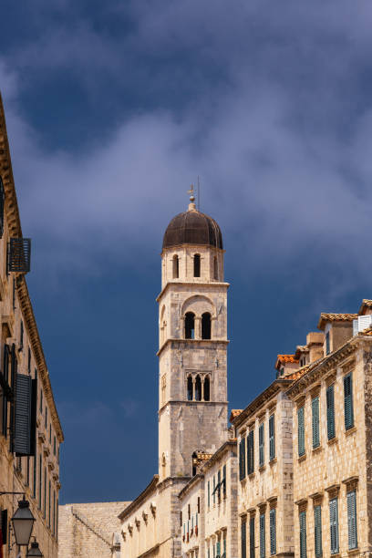Old bell tower in the main street of Dubrovnik stock photo