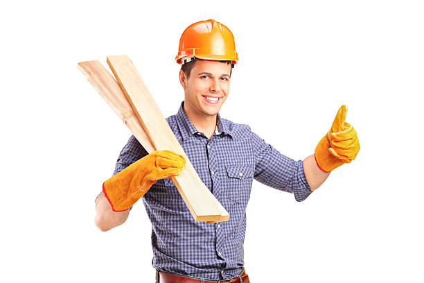 istock Smiling carpenter holding sills and giving thumb up 155746532
