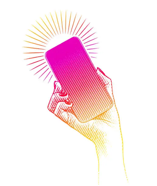 Vector illustration of Woman's hand holding smart phone