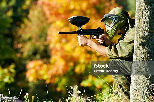 Paintball Player Stock Photo - Download Image Now - Paintballing, Activity, Adult