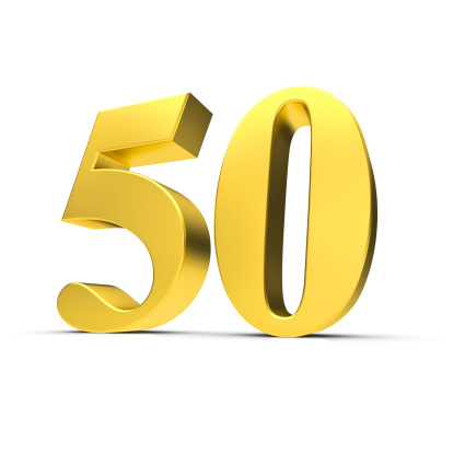 Rendering of a golden fifty number