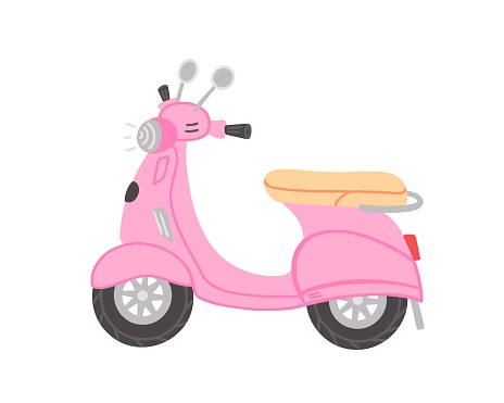 Pink moped, motobike, scooter. Vector Illustration for printing, backgrounds, covers and packaging. Image can be used for greeting cards, posters, stickers and textile. Isolated on white background.