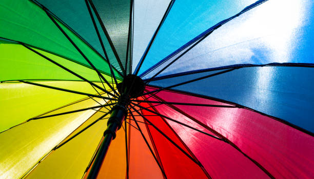 istock Colorful rainbow umbrella on blue sky background. LGBT, Pride Month, diversity, Sunprotect Concept. 1557538761