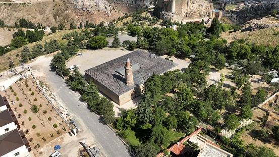 Harput Ulu Mosque was built in the 12th century during the Anatolian Seljuk period. The mosque is located in the Harput district of Elazig. A photo of the mosque taken with a drone.