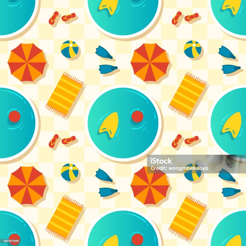 Swimming Pool Seamless Pattern Vector Illustration With Summer Vacation ...