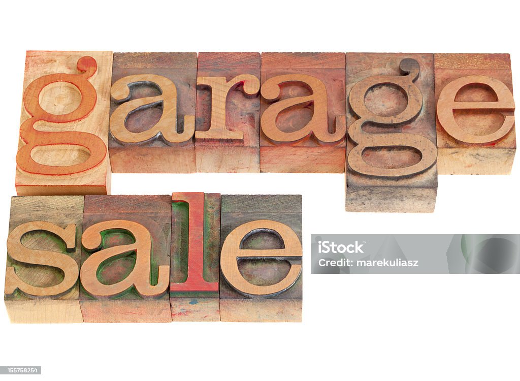 garage vendita in Rilievografia tipo - Foto stock royalty-free di Blocco da stampa