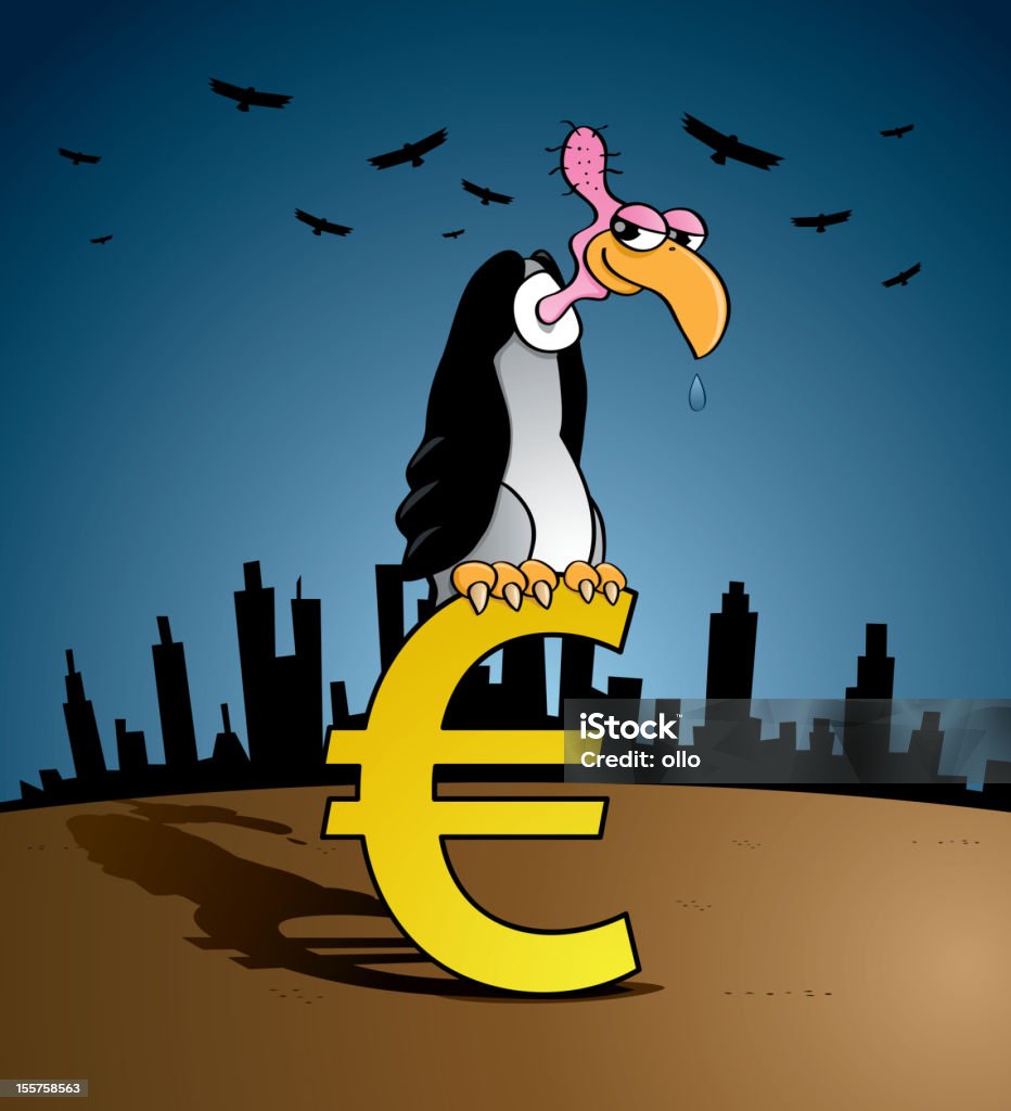 Bancarrota buitre sentado en una señal de Euro - arte vectorial de Bancarrota libre de derechos