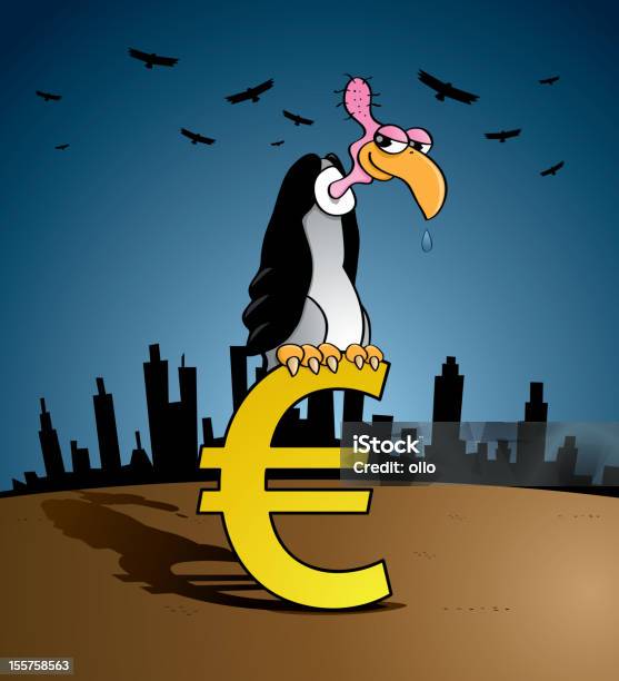 Ilustración de Bancarrota Buitre Sentado En Una Señal De Euro y más Vectores Libres de Derechos de Bancarrota - Bancarrota, Buitre, Pájaro