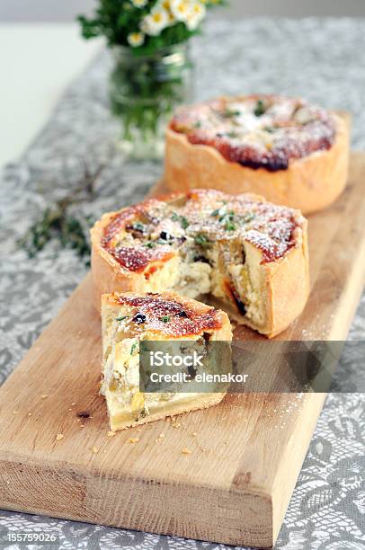 Small Tarts With Goat Cheese And Thyme Stock Photo - Download Image Now - Goat Cheese, Sweet Pie, Thyme