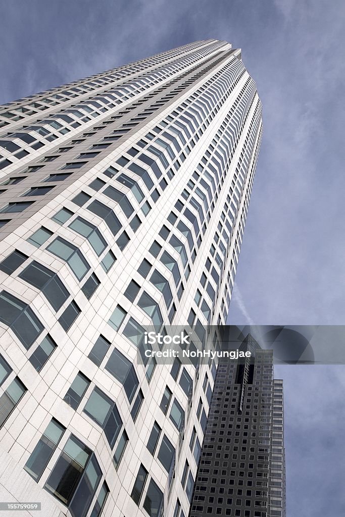 2 개의 대형 앵귤러 고층건물이 흐린날 하늘 아래 - 로열티 프리 0명 스톡 사진