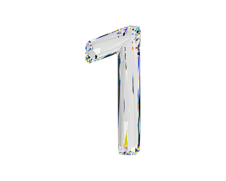 Digits made of natural transparent diamond-like material. 3d illustration of glass alphabet isolated on white background